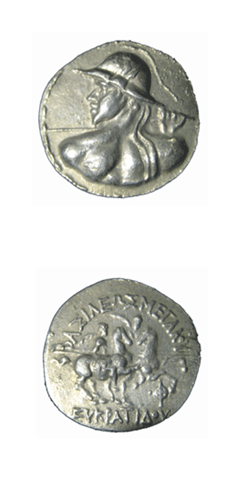 Bactrian Silver Tetradrachm of King Eukratides I, 171 BCE - 145 BCE