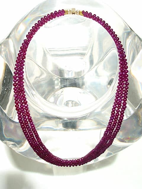 Three strand Ruby Bead Necklace
