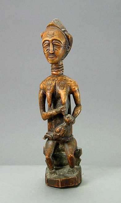 Baule Wooden Sculpture of a Mother and Child, 20th Century CE