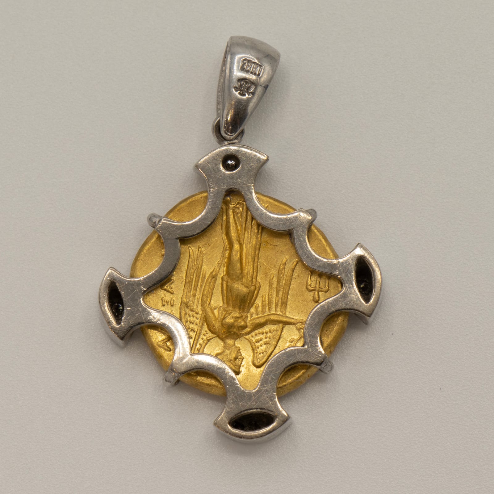 Diamond Studded 18 Karat White Gold Pendant Featuring a Gold Stater of Alexander the Great, 336 BCE - 323 BCE