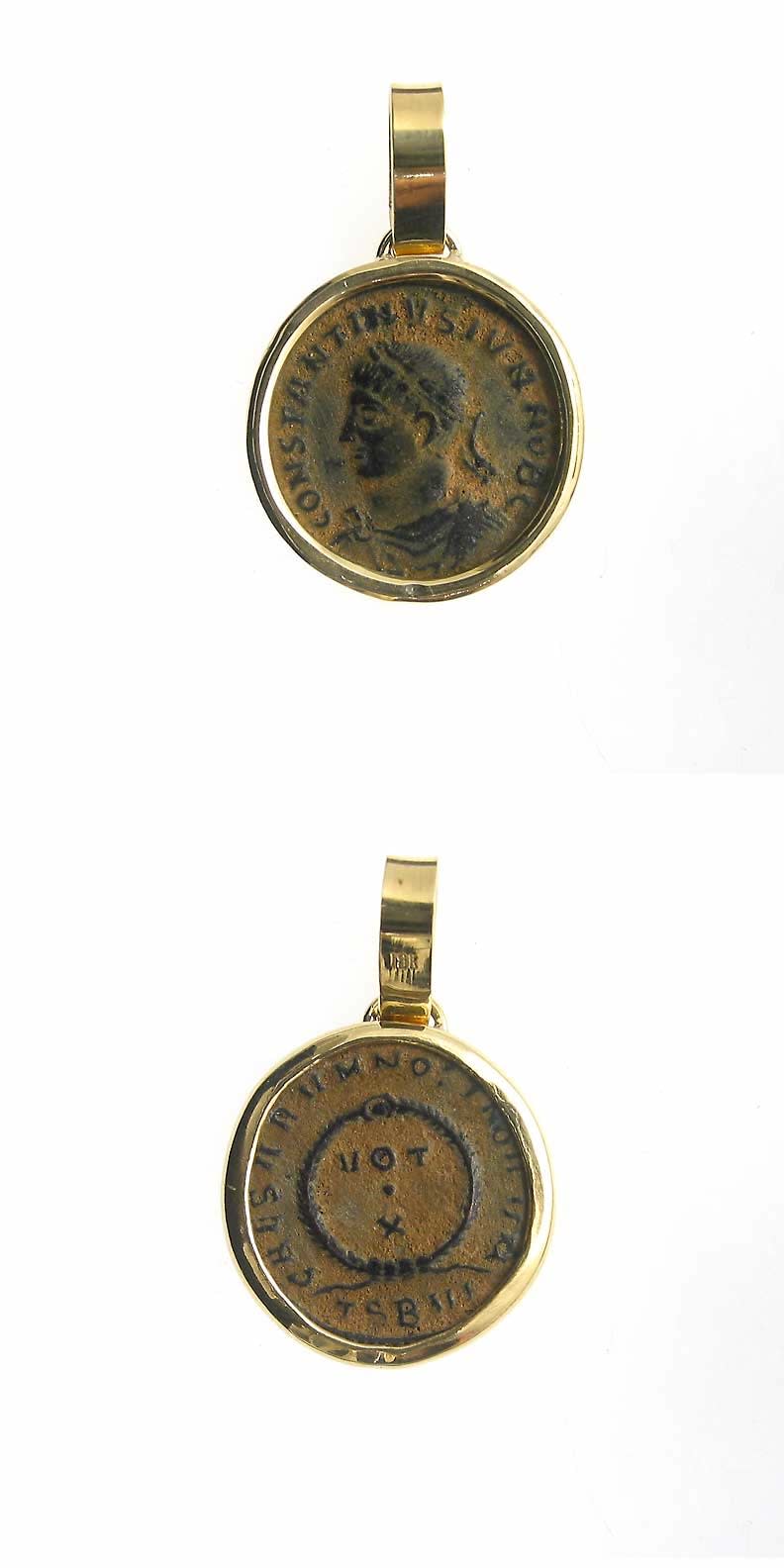 Gold Pendant with Bronze Coin of Emperor Constantine II, 337 CE - 340 CE