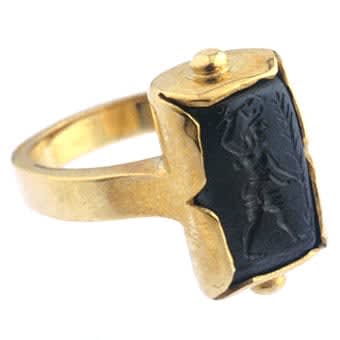 Hematite Seal Ring Depicting a Warrior, 900 BCE - 600 CE