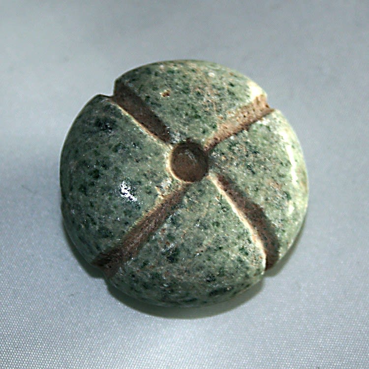 Mezcala Green Stone Circular Bead, 300 BCE - 300 CE