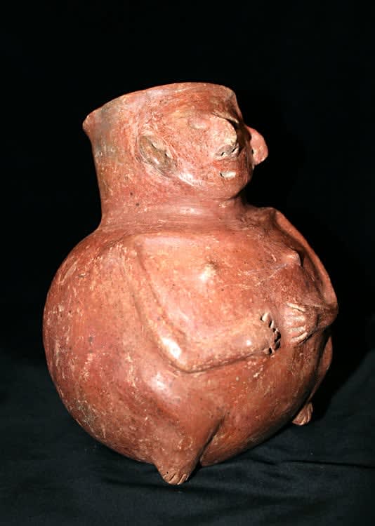 Nayarit Terracotta Vessel in the Form of a Squatting Figure, 300 BCE - 300 CE