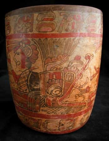 Mayan Polychrome Ceramic Cylinder Vessel, 600 CE - 900 CE