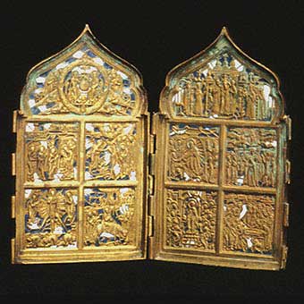 Enameled Brass Traveling Icon, 1750 CE - 1900 CE