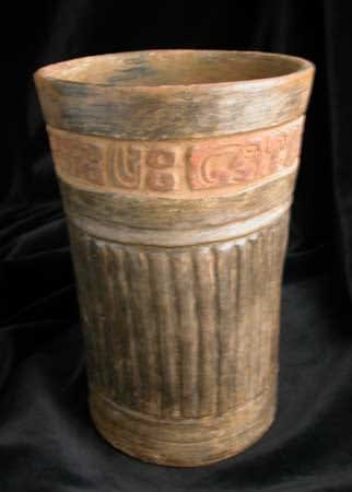 Mayan Carved Black Cylindrical Vessel, 300 CE - 900 CE