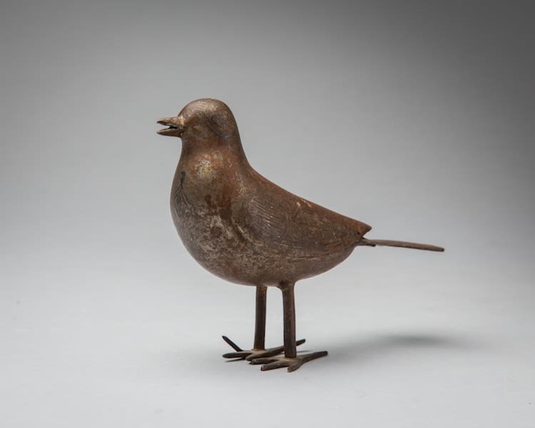 Qajar period gold inlaid steel figurine of a sparrow