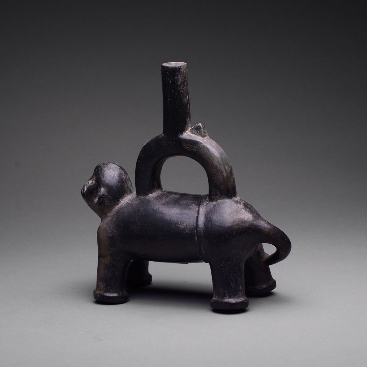 Chimu Blackware Monkey Stirrup Vessel, 800 CE - 1200 CE
