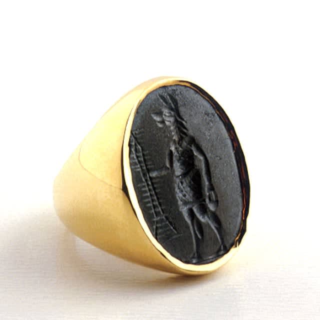 Gnostic Hematite Intaglio Ring Engraved with a Standing Deity, 300 CE - 600 CE