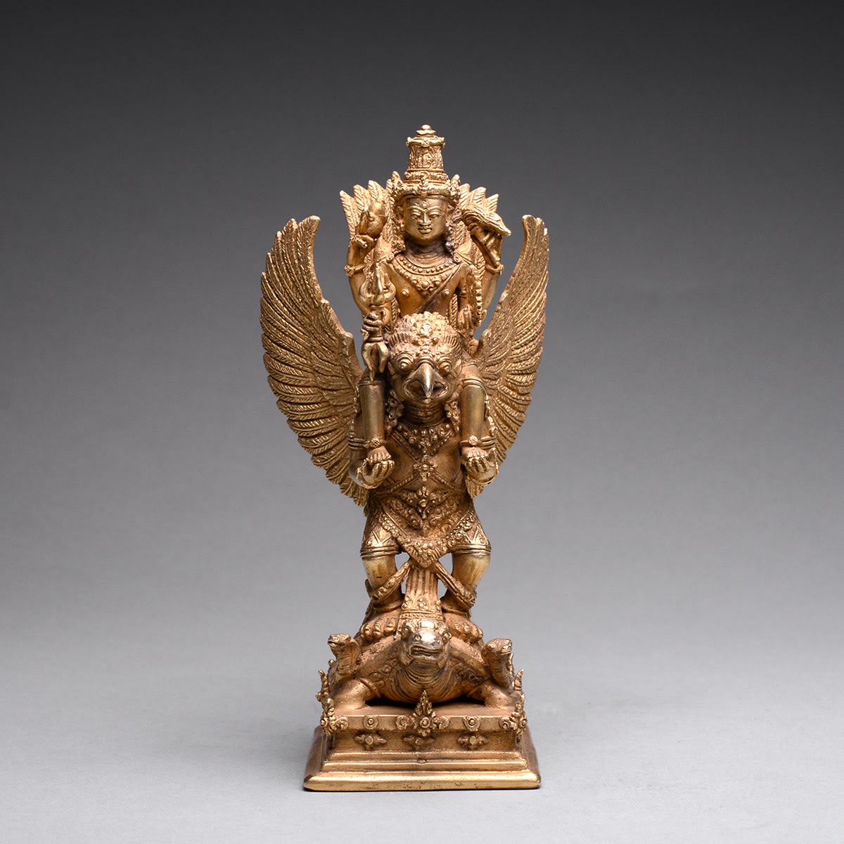 Javanese Votive Figure of Vishnu, riding on the Shoulders of Garuda, AD 900 - AD 1300