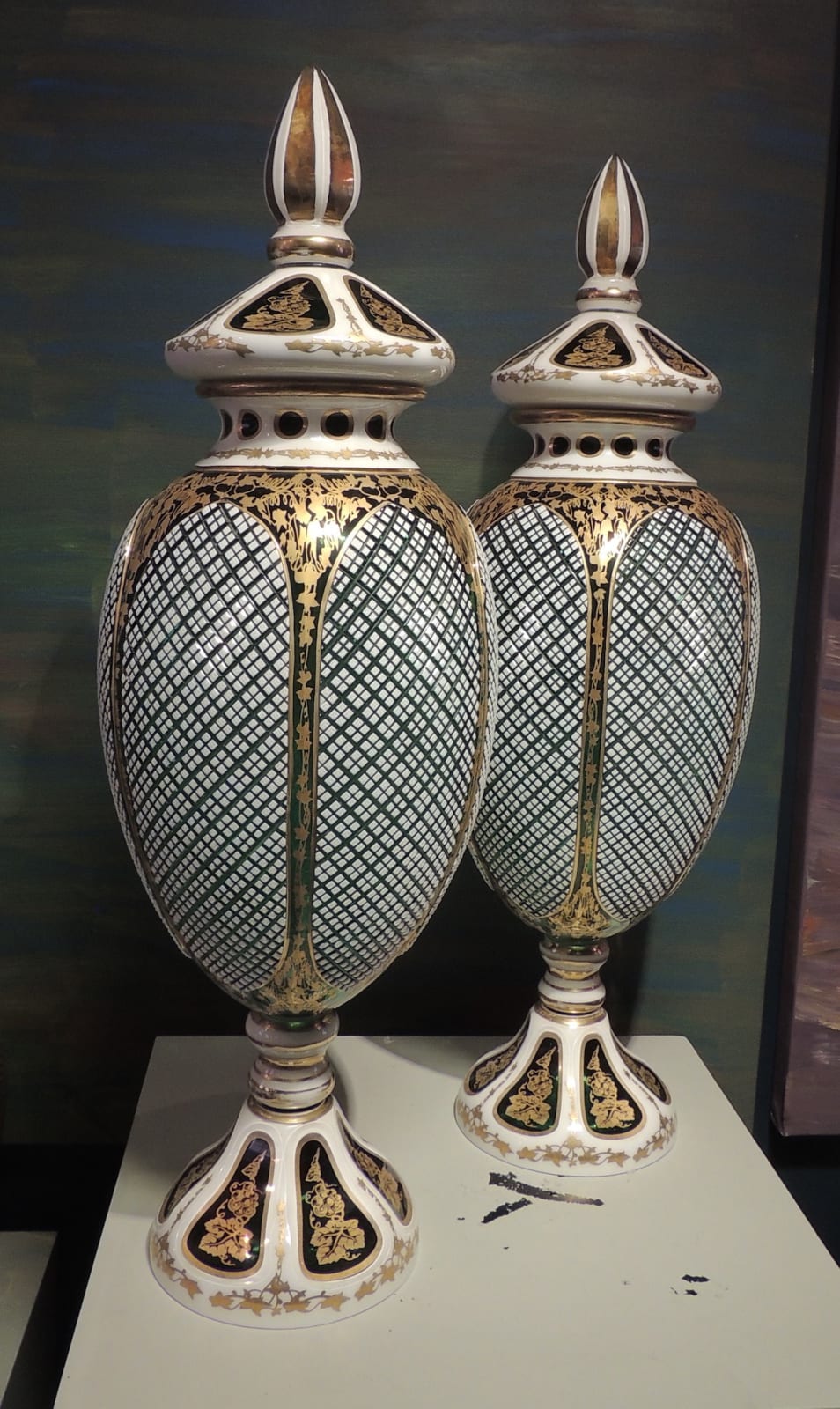 Pair of lidded glass vases