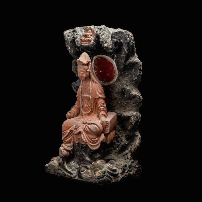 Ming Polychrome Carved Rock Shrine Piece, 1366 CE - 1644 CE