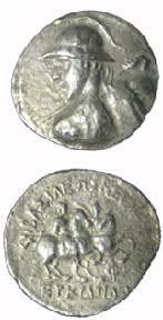 Bactrian Silver Tetradrachm of King Eukratides I, 171 BCE - 145 BCE