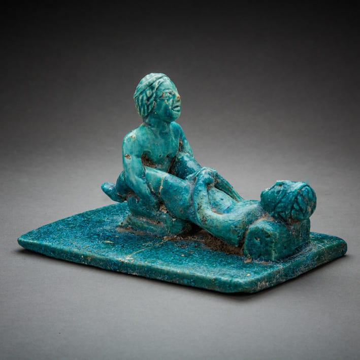 Faience figurines of a male couple engaging in sexual activity, 1st Century CE - 3rd Century CE