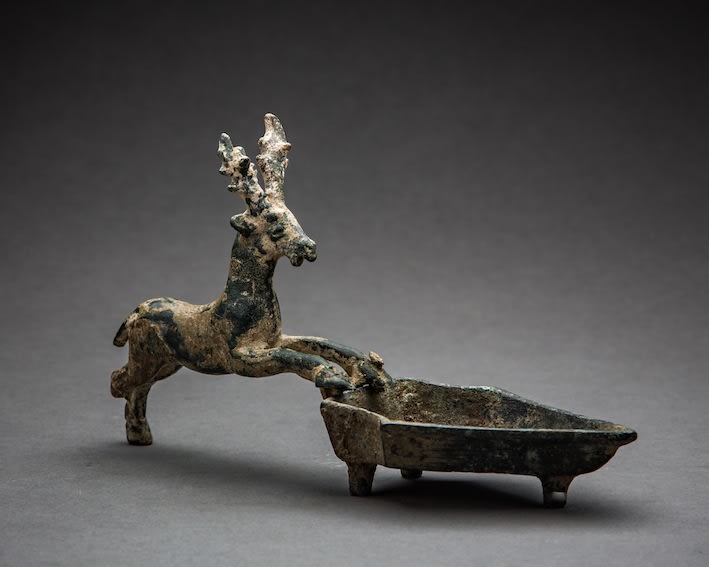 Sassanian Bronze Incense Shovel Featuring a Stag, 200 CE - 600 CE