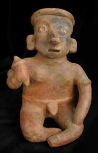 San Sebastián Style Nayarit Terracotta Sculpture of a Seated Man, 300 BCE - 300 CE