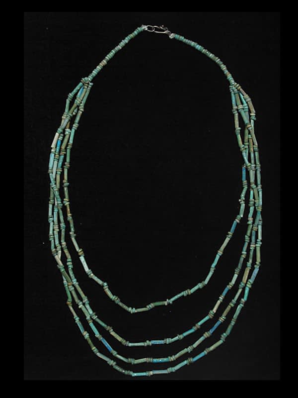 Necklace Of Egyptian Faience Beads & Silver Clasp, 1600 BCE - 1100 BCE