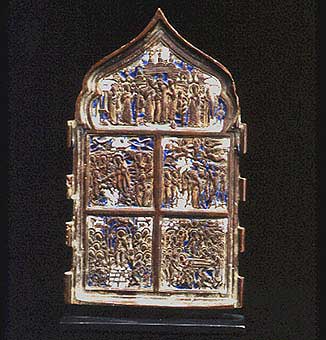 Section of an Enameled Brass Traveling Icon, 1750 CE - 1900 CE