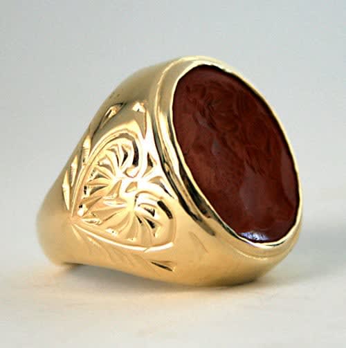 Gold Ring Featuring a Roman Red Jasper Intaglio Ring Depicting a Bust of an Emperor, 100 CE - 300 CE