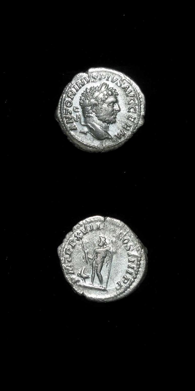 Silver Denarius of Emperor Caracalla, 213 CE - 217 CE