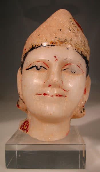 Indian Painted Marble Head of Krishna, 17th Century CE - 18th Century CE