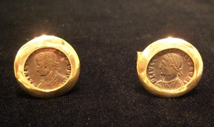 Gold Cufflinks Featuring Roman Bronze Coins of Emperor Constantius II, 337 CE - 361 CE