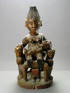 Yoruba Wooden Polychrome Shrine Figural Group, 19th Century CE - 20th Century CE