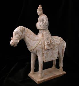 Ming Polychrome Terracotta Sculpture of a Horse and Rider, 1368 CE - 1644 CE