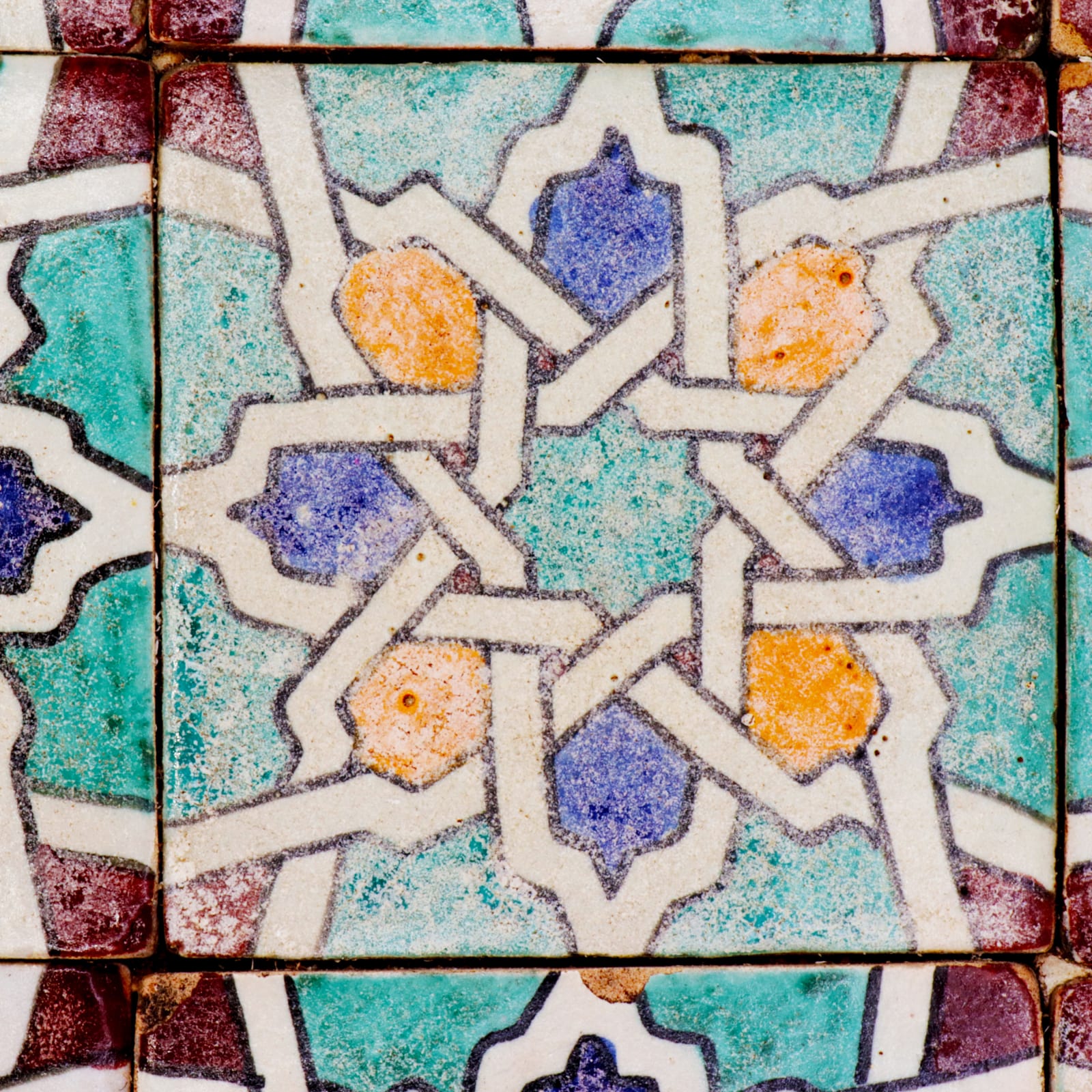 Set of Nine Hispano-Moresque Tiles, in the Alhambra Style, Sixteenth to Seventeenth Century AD