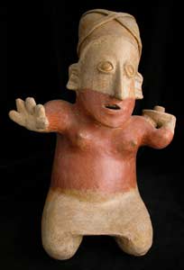 Ameca-Ezatlán Style Jalisco Sculpture of Kneeling Woman Holding Offering Bowl, 300 BCE - 300 CE