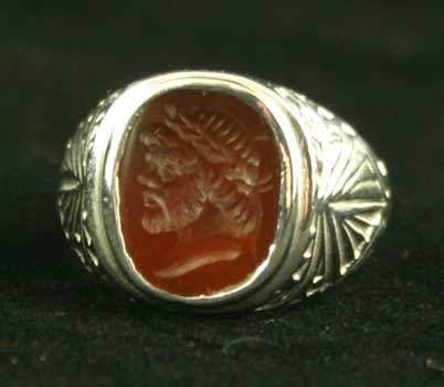 White Gold Ring Featuring a Roman Carnelian Intaglio the Bust of an Emperor, 100 CE - 300 CE