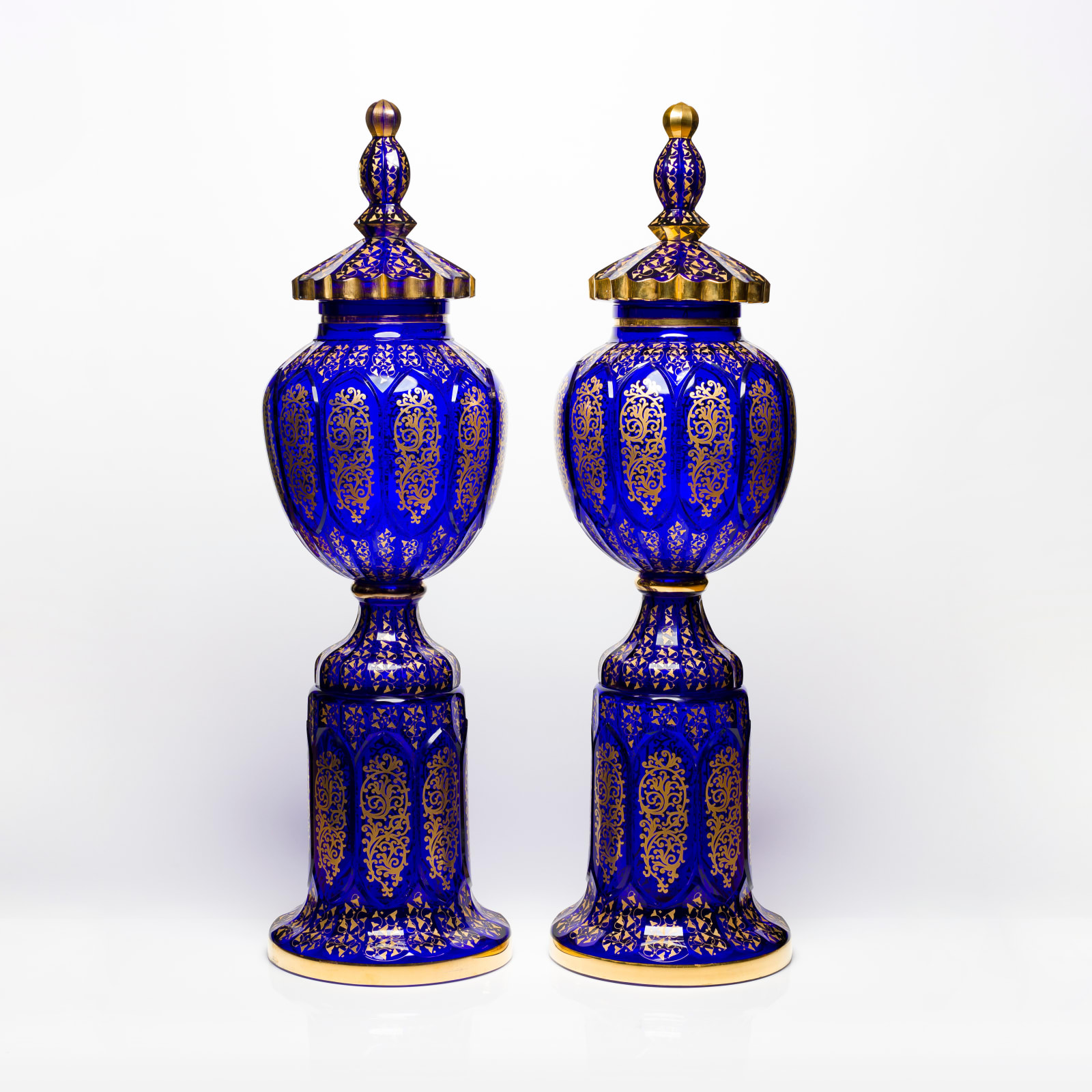 A Pair of Bohemian Blue Vases With Gold Decoration, 19th Century