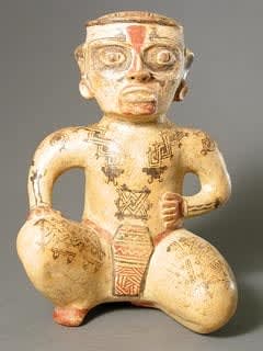 Galo Polychrome Sculpture of a Seated Man, 500 CE - 800 CE