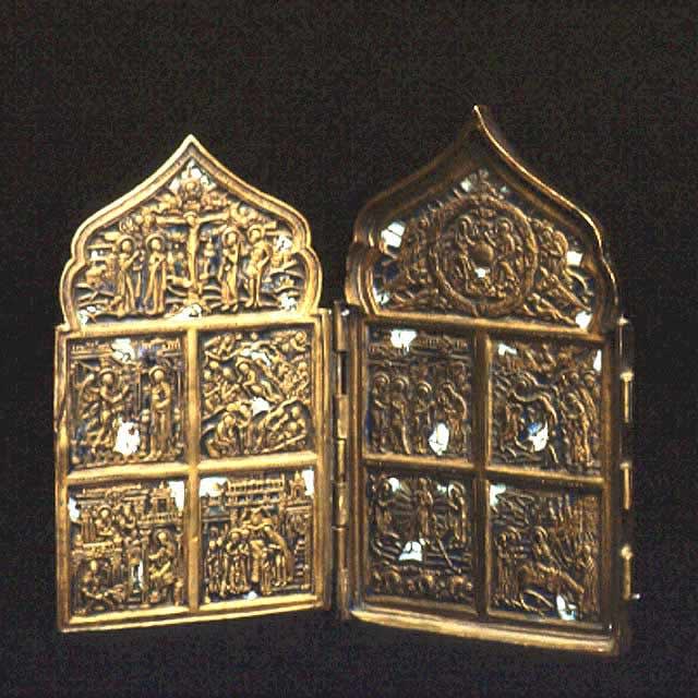 Enameled Brass Traveling Icon, 1750 CE - 1900 CE