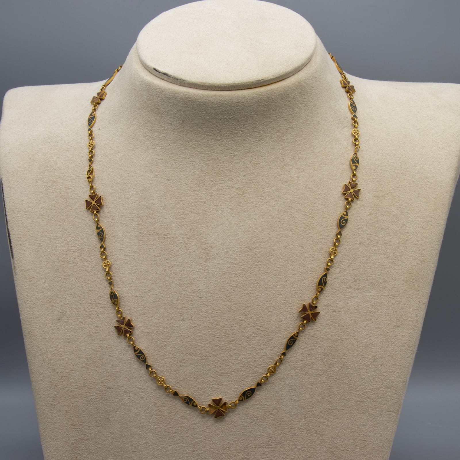 Medieval Gold and Glass Paste Necklace with Fishes and Crosses, 13th to 16th century CE