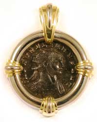 Gold Pendant with Roman Bronze Coin of Emperor Aurelian, 270 CE - 275 CE