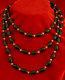 Black Onyx and Coral Bead Necklace