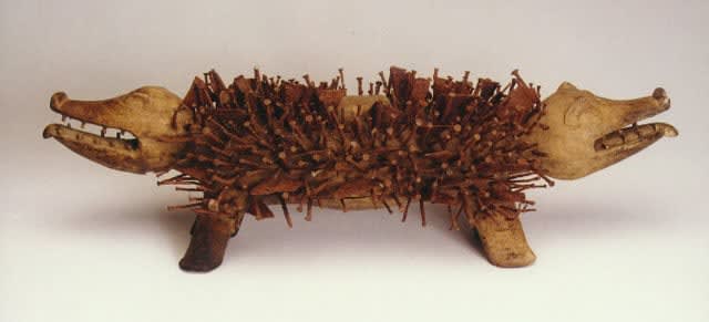 Kongo Wooden Nkisi Sculpture of a Double-Headed Alligator, 20th Century CE
