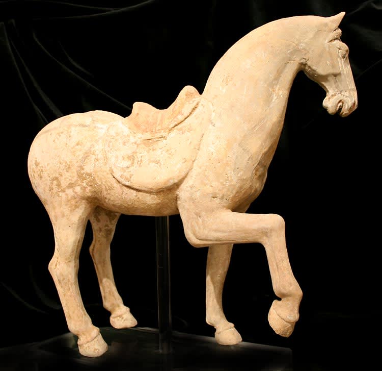 Tang Terracotta Sculpture of a Prancing Horse, 618 CE - 906 CE