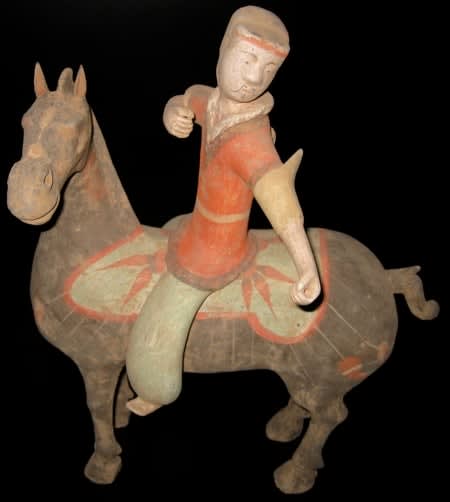 Han Polychrome Horse and Polo Player, 206 BCE - 220 BCE