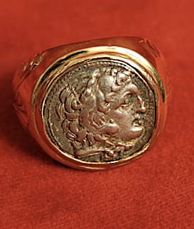 Gold Ring with Silver Drachm of King Alexander the Great, 336 BCE - 323 BCE