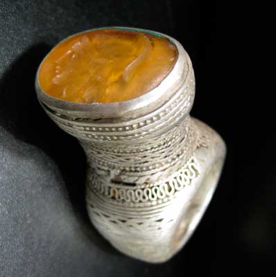 Carnelian Seal of a Warrior Set in a Silver Ring