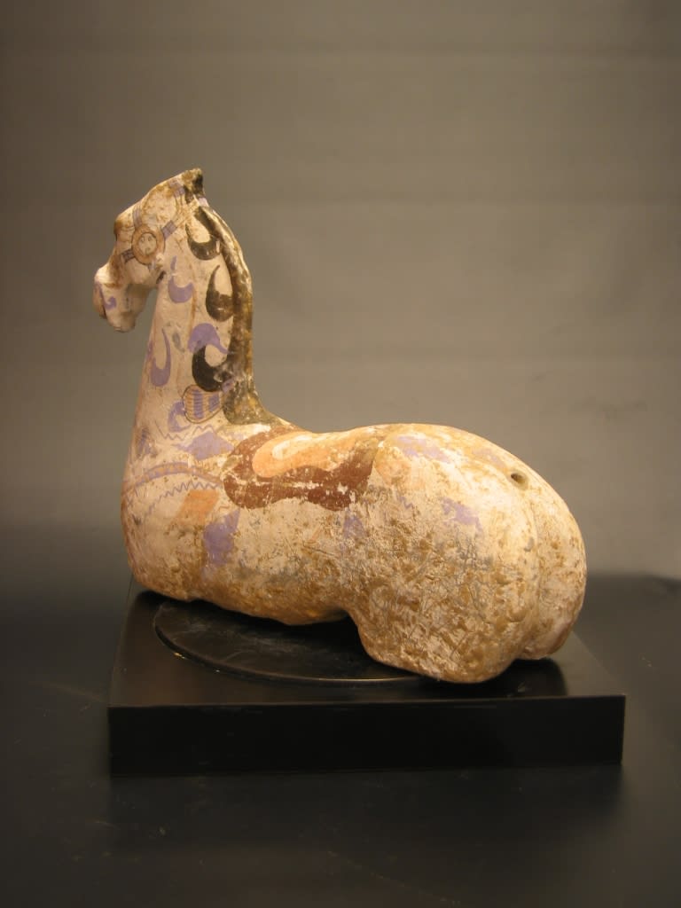 A Pair of Han Dynasty White Painted Pottery Seated Horses, 206 BCE - 220 CE