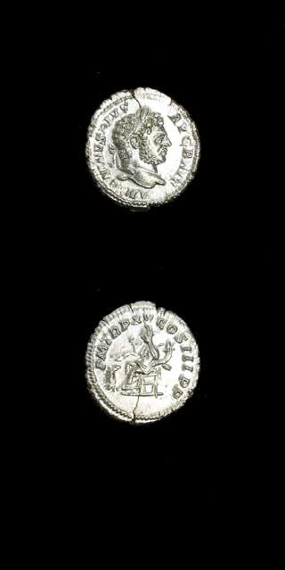 Silver Denarius of Emperor Caracalla, 210 CE - 213 CE