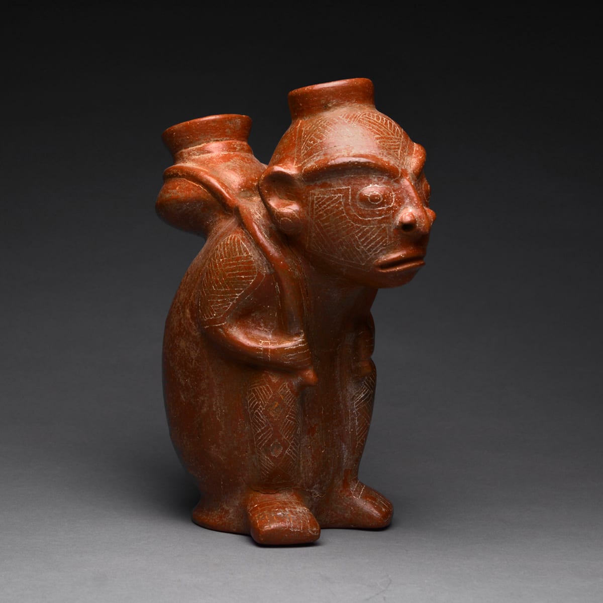 Vessel in the Form of a Man Carrying a Basket on his Back, 300 BCE - 500 CE