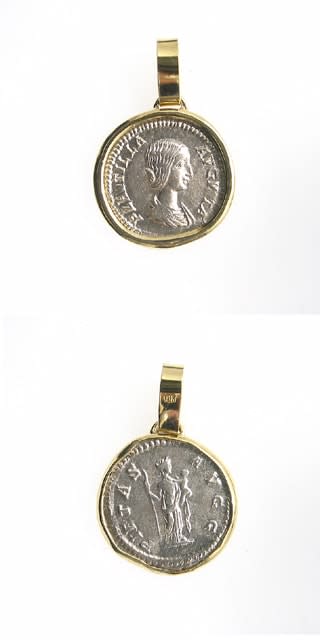 Gold Pendant with Silver Denarius of Empress Plautilla, 202 CE - 211 CE