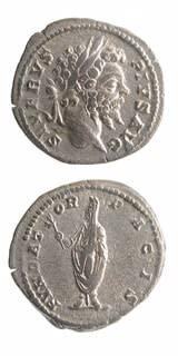 Silver Denarius of Emperor Septimius Severus, 200 CE - 201 CE