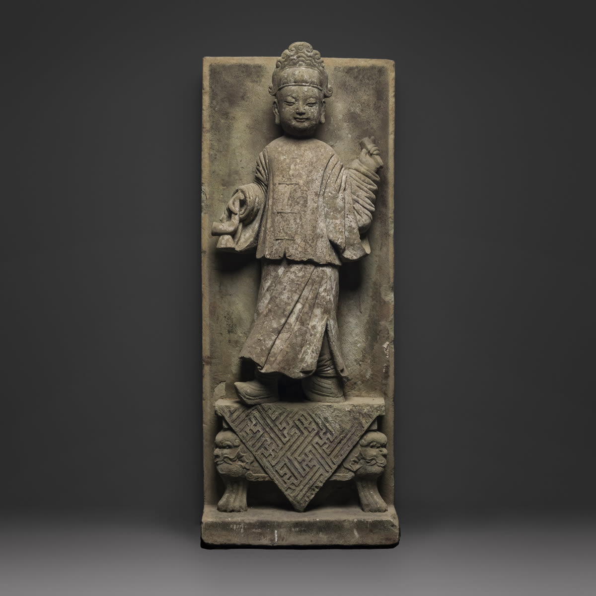 A Pair of Ming Dynasty Sandstone Couple Tiles with High Relief, 1368 CE - 1644 CE