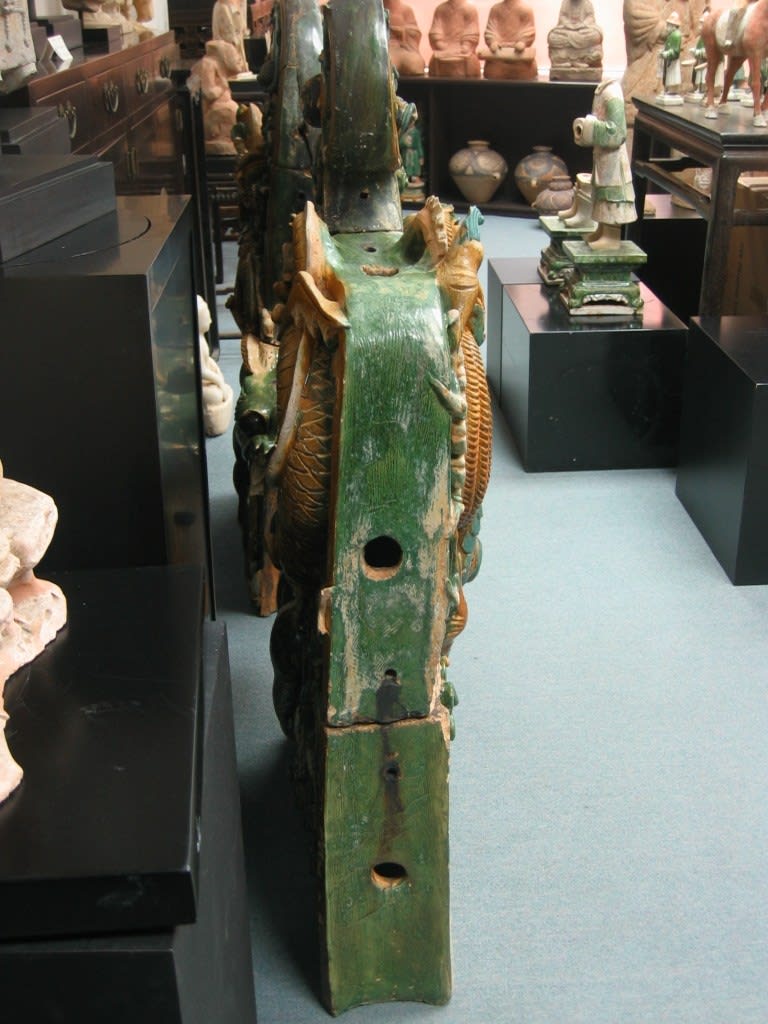 A Pair of Ming Dynasty Glazed Dragon Temple Tiles, 1368 CE - 1644 CE